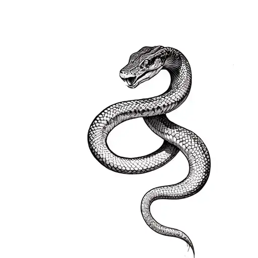 snake wrapped around hip. head starts on the lower right side of stomach and the tail ends wrapped around upper thigh tattoo design idea