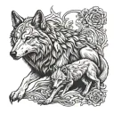 Sigma Wolf with Child hurt and is healing on blood tattoo design idea
