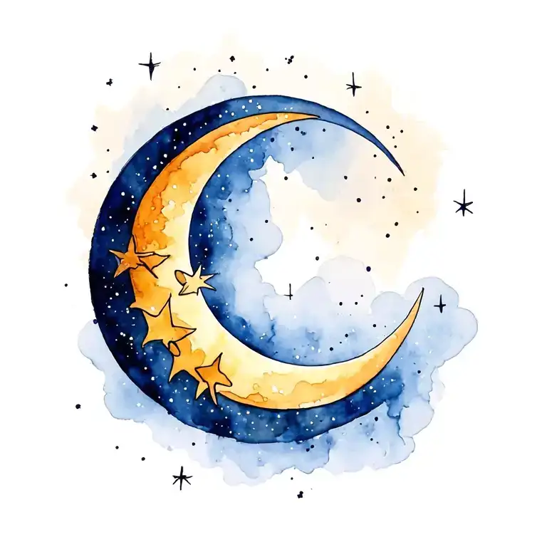 crescent moon on starry night tattoo design idea