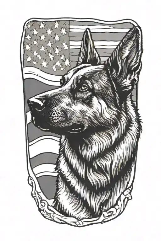 german shepherd American flag waving diabetes tattoo design idea
