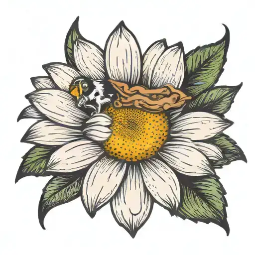 daisy flower woth a dog nose in the middle finger tattoo design idea