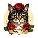 Lucky 13 cat old school tattoo design idea