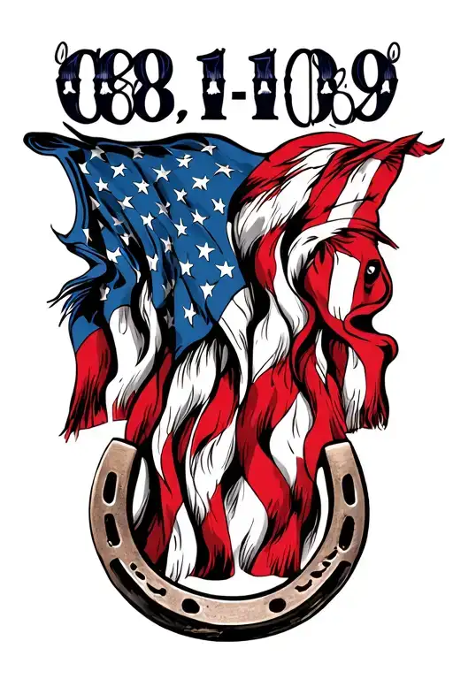 "CD 08-11-09" american flag with horse shoe tattoo design idea