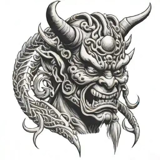 japanese oni mask tattoo design idea