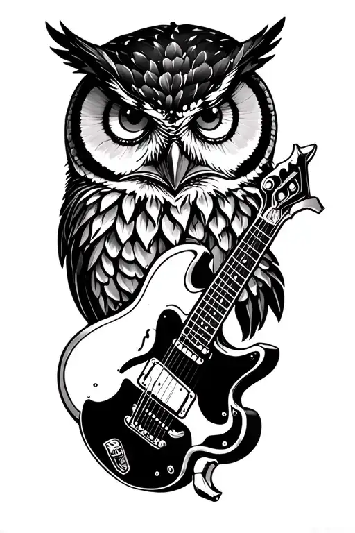 owl cactus wrench iris guitar intertwined tattoo design idea