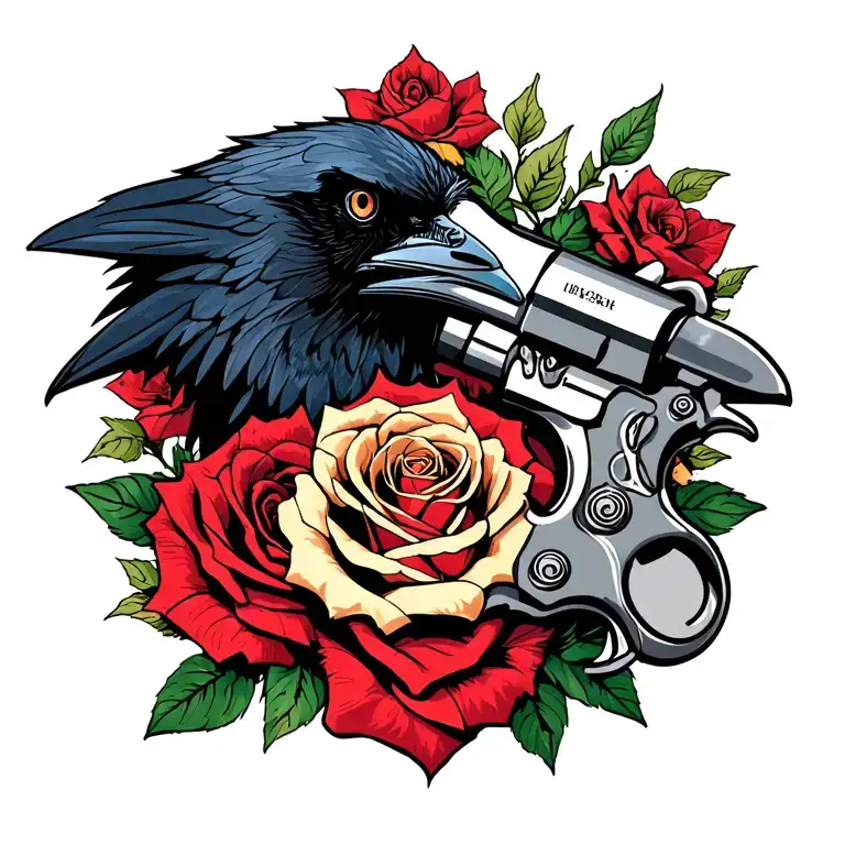 Raven, knuckle dusters, rose intertwined tattoo design idea