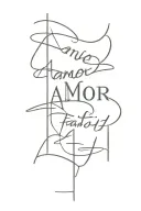 Vertical text tattoo, strict style. Only text on the tattoo "amor fati". tattoo design idea