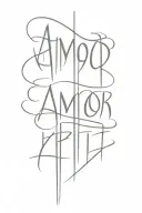 Vertical text tattoo, strict style. Only text on the tattoo "amor fati". tattoo design idea