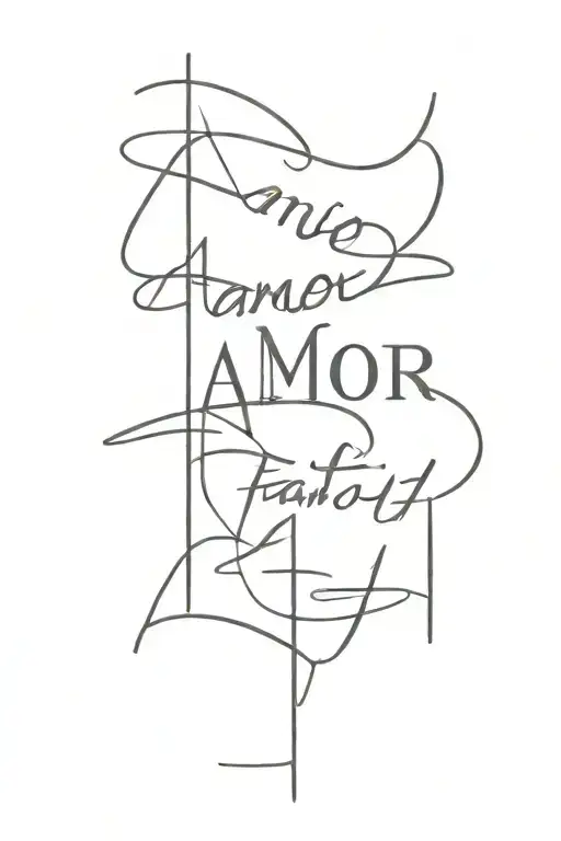 Vertical text tattoo, strict style. Only text on the tattoo "amor fati". tattoo design idea