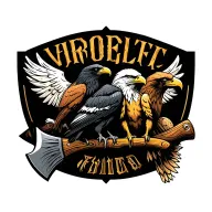 three birds sitting on horizontal viking axe. Birds are golden eagle, bald eagle, raven. Nordic tattoo design idea