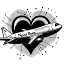 plane making a heart with a dotted line track around the words Never Been Closer tattoo design idea