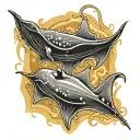 two sting rays radiating light, one of the sting ray has a cursive B and the other has a cursive R on it  tattoo design idea