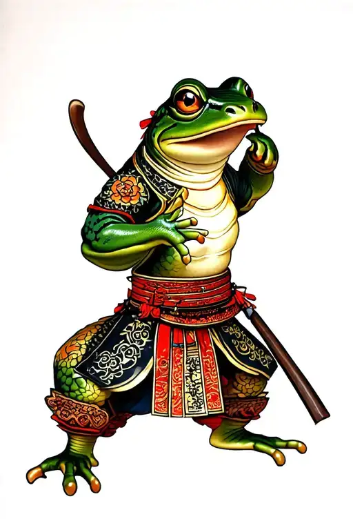 traditional samurai frog warrior tattoo design idea