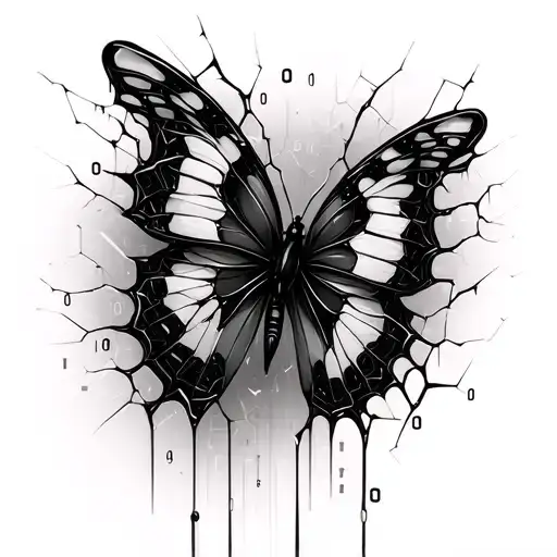 butterfly shattered glass and binary code tattoo design idea
