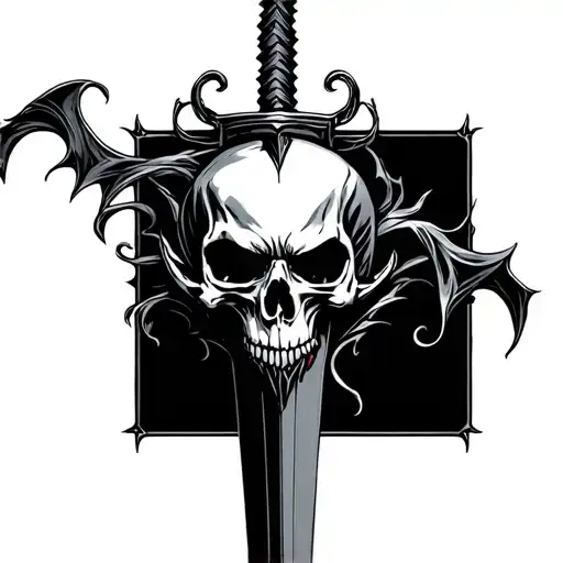 A fused dagger with a vampire skull tattoo design idea