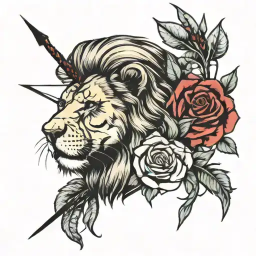 lion face, rose and thorn beauty and pain, 3 arrows for my kids, lisa tattoo design idea