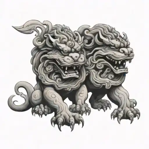 foo dogs facing each other tattoo design idea