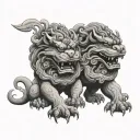foo dogs facing each other tattoo design idea