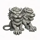foo dogs facing each other tattoo design idea