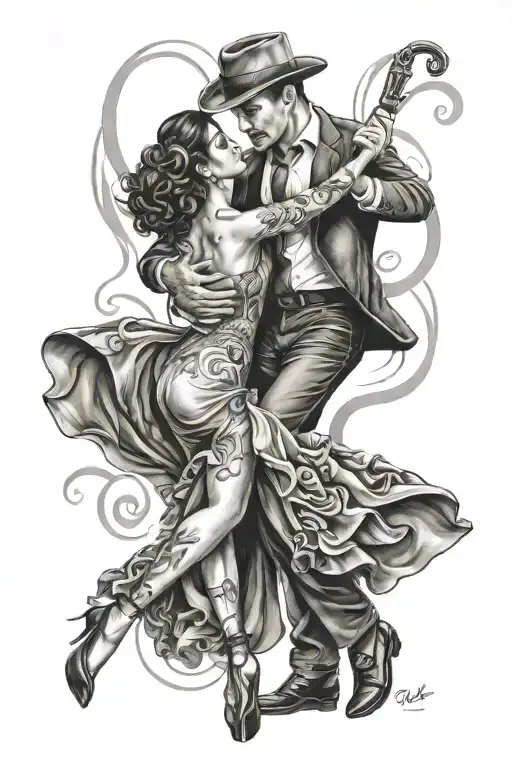 Realistic chicano style tango dancers tattoo design idea