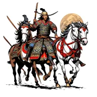 fierce samurai on horses leaving battle with a decapitate head tattoo design idea