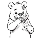 Winnie the Pooh enjoys eating honey, but his face is covered in bruises and wounds from bee stings tattoo design idea