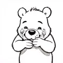 Winnie the Pooh enjoys eating honey, but his face is covered in bruises and wounds from bee stings tattoo design idea