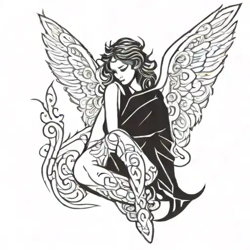 Fallen angel sadly tattoo design idea