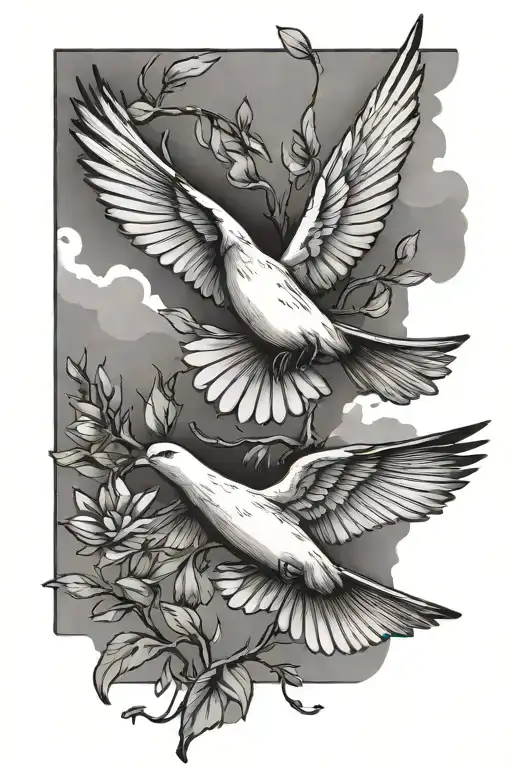 doves flying tattoo design idea