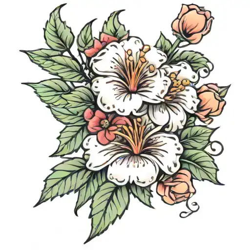 Blossom flowers with the name Betty boop tattoo design idea