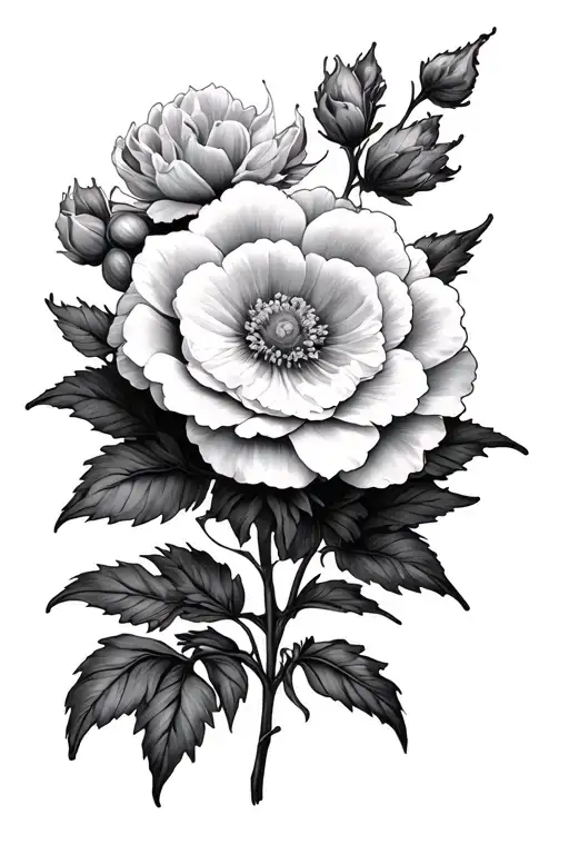 poeny flower, baby's flower, Matthew 11:28 tattoo design idea