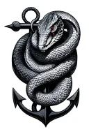 Tattoo Description: Clean, Minimalist Cobra Wrapped Around an Anchor (Black & Grey)The design features a sleek, modern  tattoo design idea