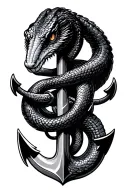 Tattoo Description: Clean, Minimalist Cobra Wrapped Around an Anchor (Black & Grey)The design features a sleek, modern  tattoo design idea