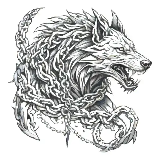 Vigvisir from which Fenrir's body and head emerge, he is also chained, but broken chains are visible tattoo design idea