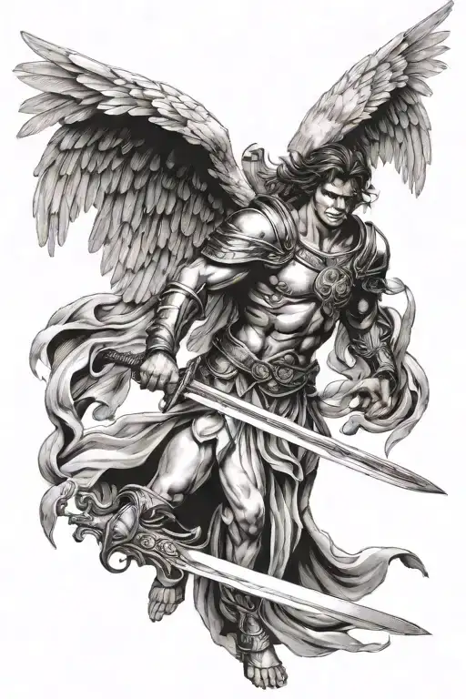 angel warrior wielding a sword tattoo tattoo design idea