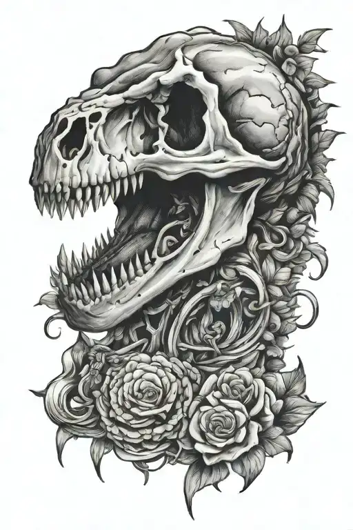 dinosaur skull just married man tattoo design idea