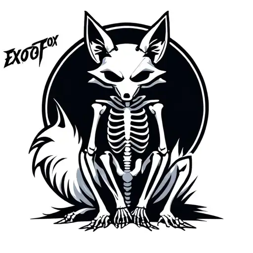 "ExoFox" "ExoFox" "ExoFox" Logo of fox skeleton sitting alone. tattoo design idea
