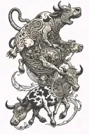 cow abduction scene with intricate alien tattoo design idea