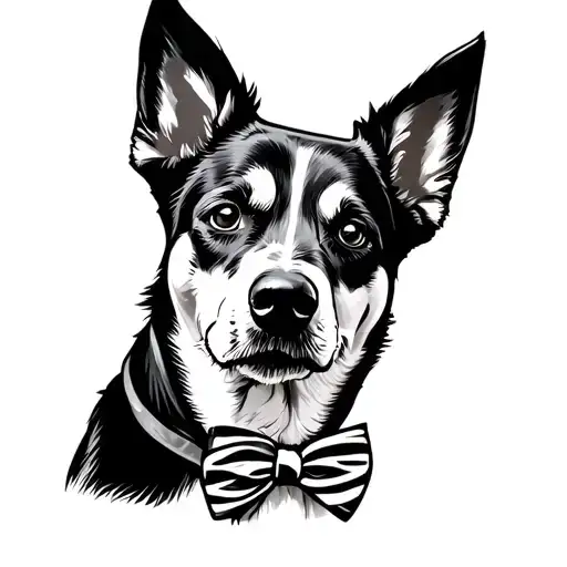 blue heeler dog with bow tie tattoo design idea
