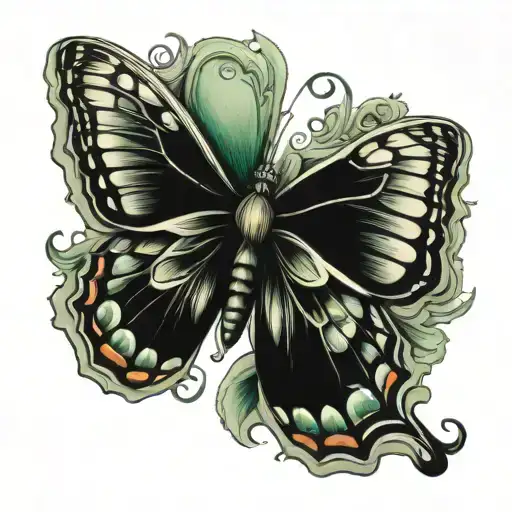 baby footprints swallowtail butterfly emerald tattoo design idea