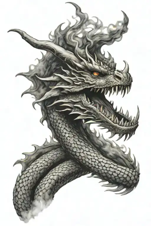 wide dragon with smoke around it   tattoo design idea