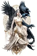morrigan god of death with raven surrounded tattoo design idea