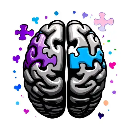 autism rainbow puzzle piece and brain with blue purple shading tattoo design idea