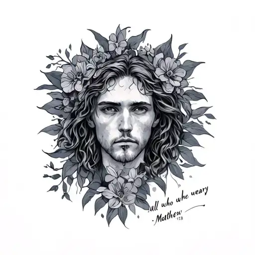 come to me all who are weary Matthew 11:28 tattoo design idea