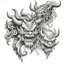 masks of Japanese demons Oni and Hanya and around obstruction of smoke with watercolors tattoo design idea