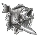 Chef knife and murray cod fish tattoo design idea