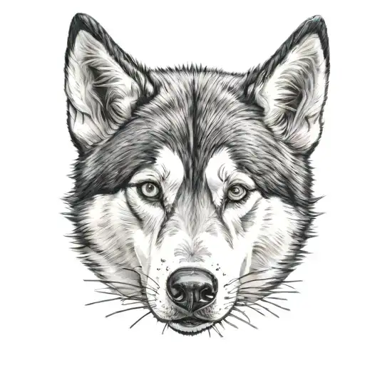 Husky head tattoo from the front view tattoo design idea