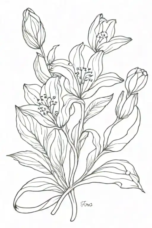 parkinsons tulip flower, forget me not flowers, intertwined dementia ribbon tattoo design idea