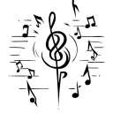 TCB with music notes and lightning bolts surrounding tattoo design idea