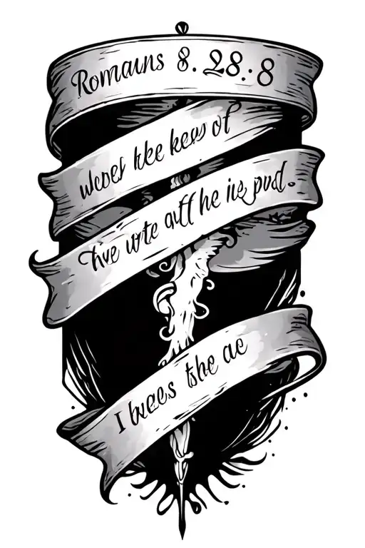 Romans 8:28 bible verse above the knee cap tattoo design idea